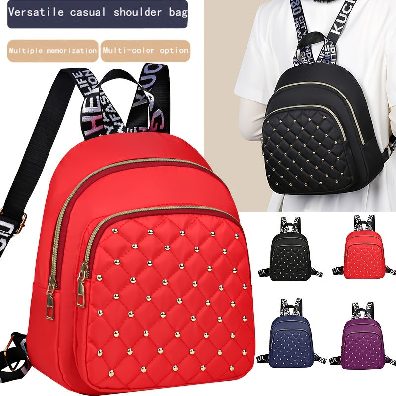 Women's Nylon Backpack with Rhinestones Tassel Adjustable Straps Lightweight Black