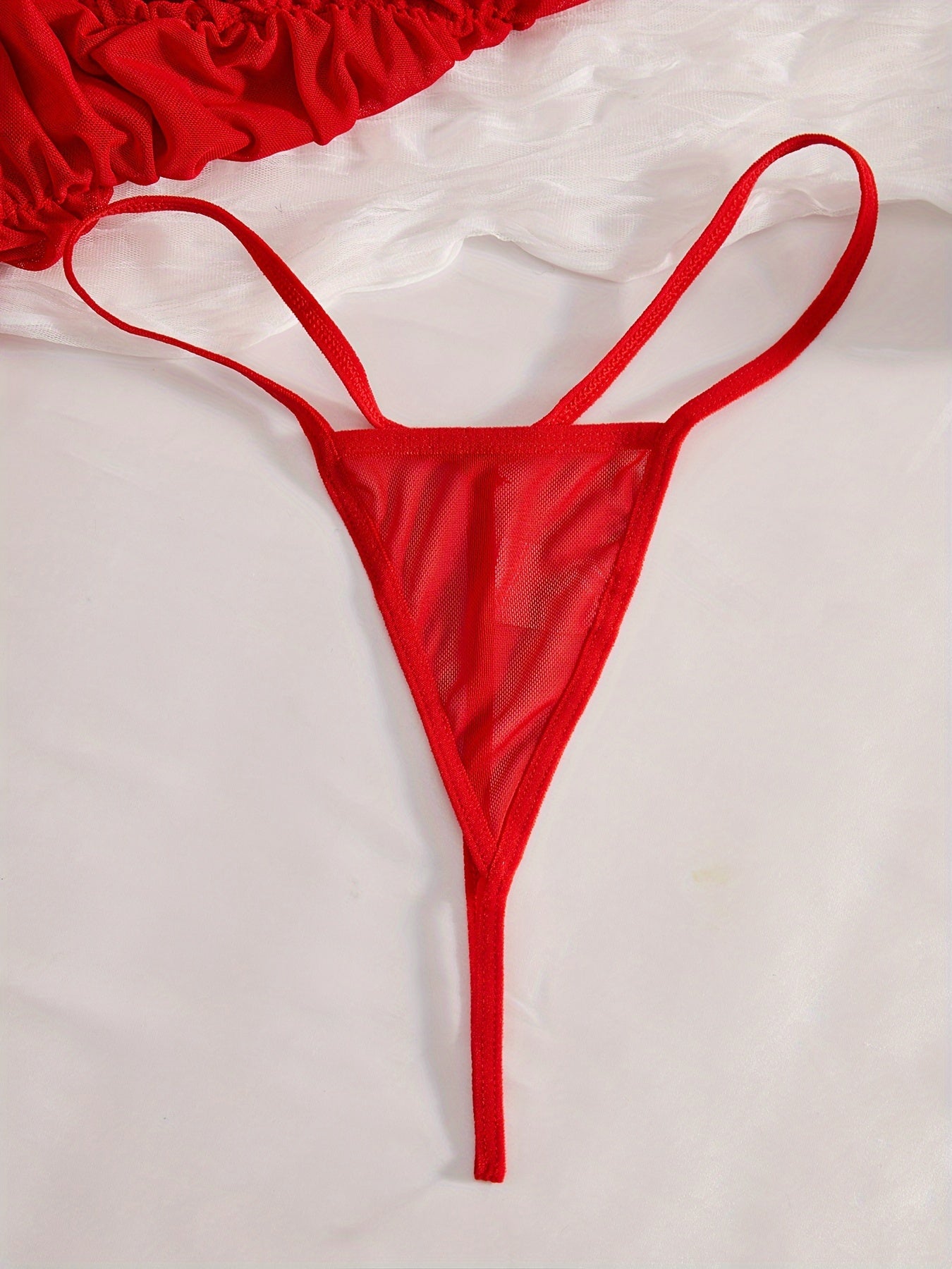 Women's Red Lace Babydoll Dress with Sheer Floral Pattern and Ruffled Details