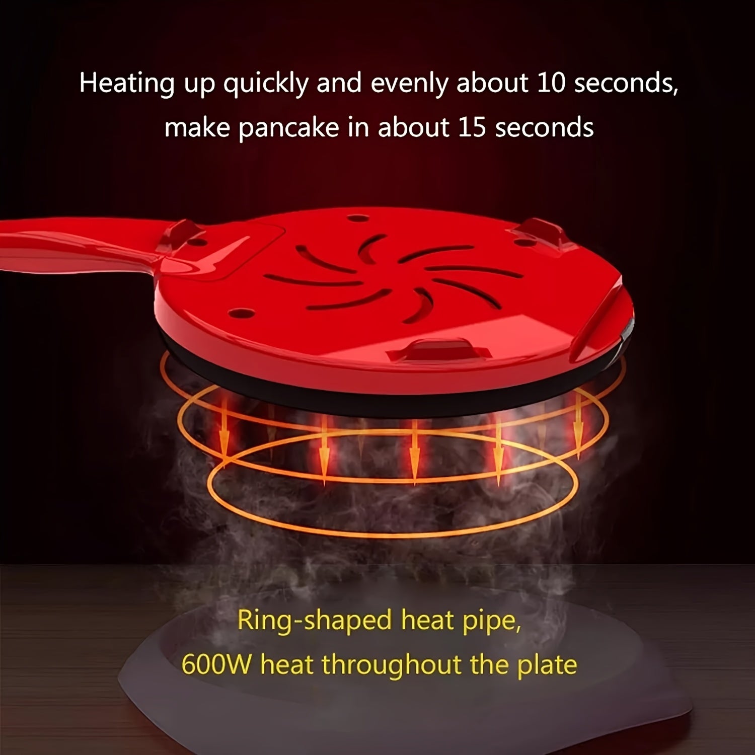 600W quvvatga ega elektr pancake tayyorlagich, yopishqoq qovurish panasi bilan birga, moy cho'tkasi va bosish tugmasi nazorati bilan ta'minlangan. Pancake, kreplar va steaklar uchun mos keladi.