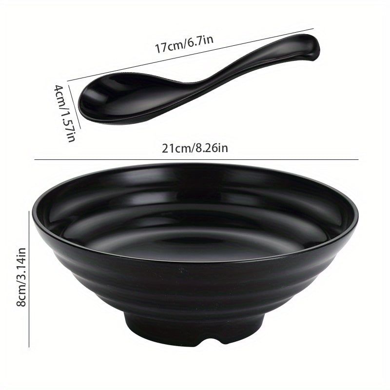 Unbreakable Black Ramen Bowl Set with Spoon Large Dishwasher Safe Microwave Safe