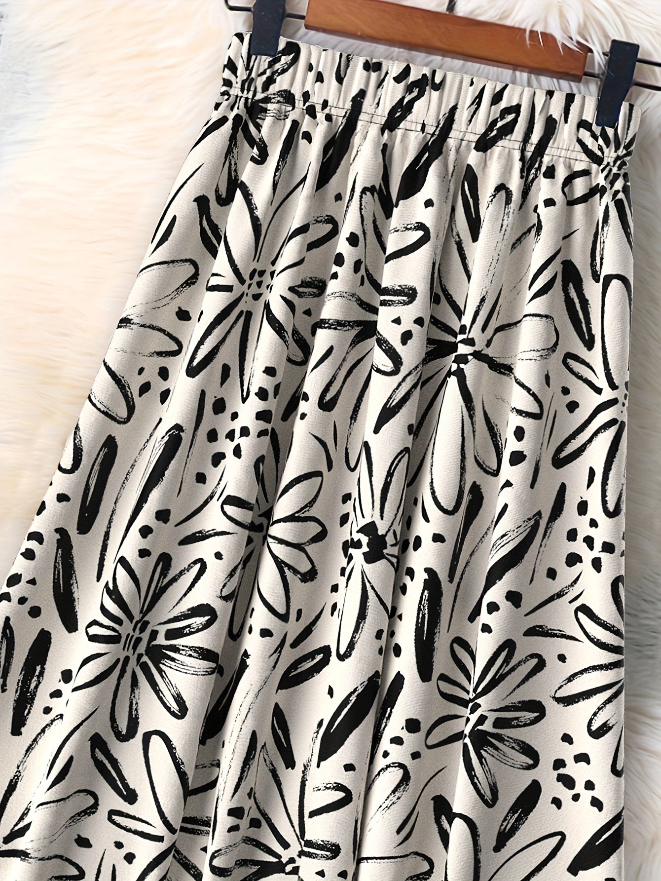 Plus Size Women's Mid-Length Skirt Elastic Waist Floral Print Summer Fashion