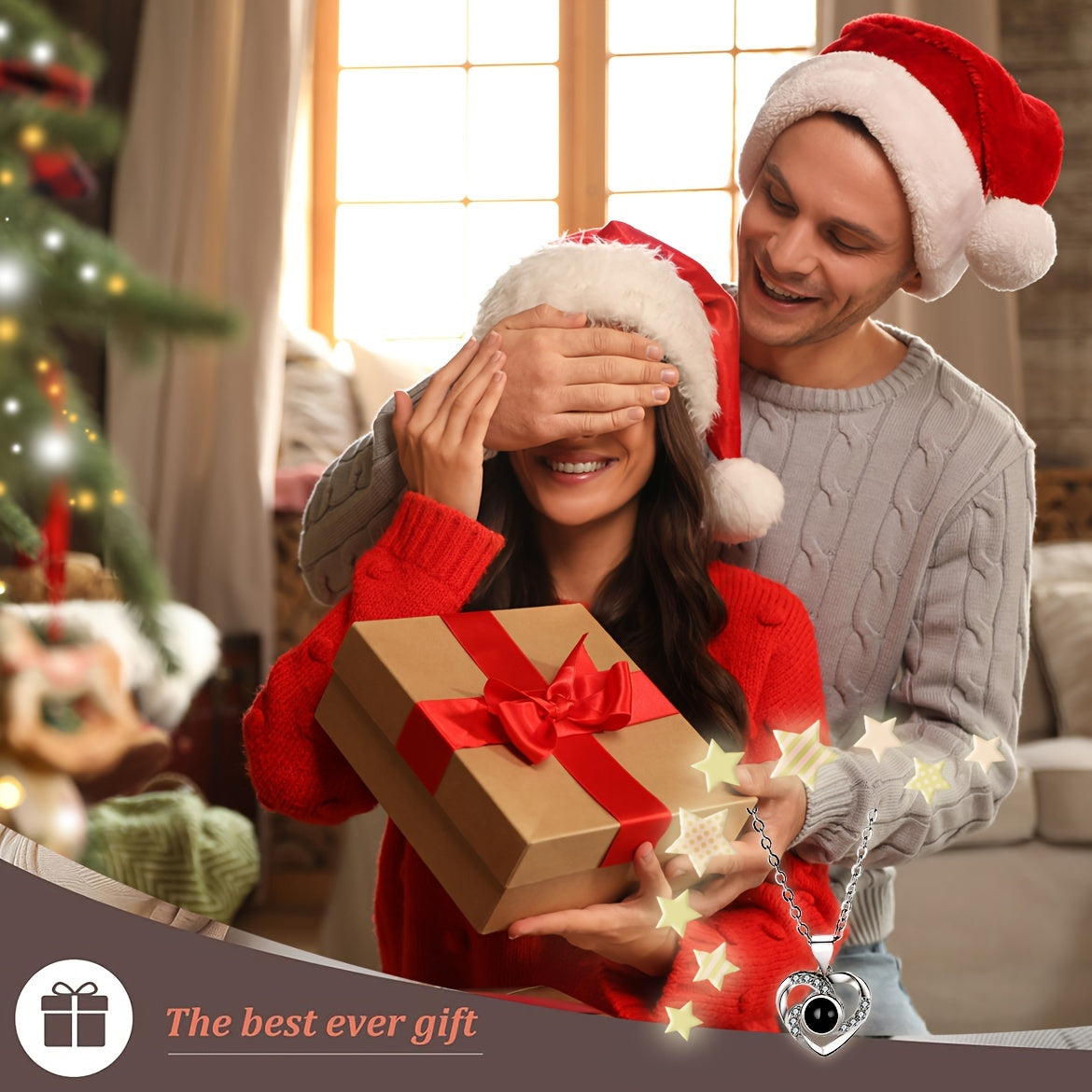 Heart Pendant Necklace Set with Red Rose for Valentine's Day and Gift