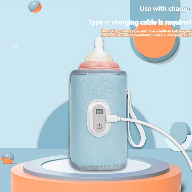 Portable Milk Warmer Bag Insulated Bottle Cover USB Charging Faux Leather Fits All Sizes Pink Green Blue