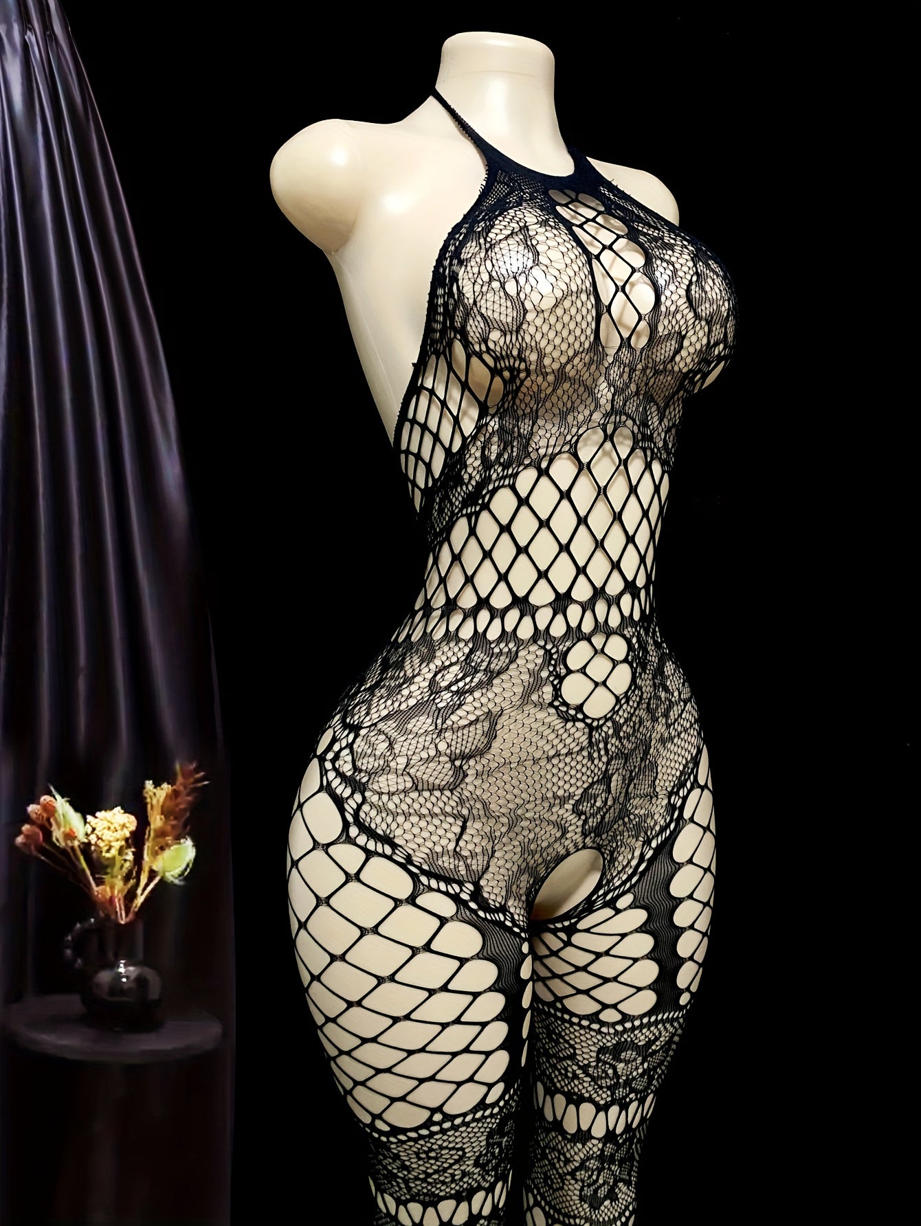 Women Thigh-High Fishnet Stockings Nylon Spandex Lace Semi-Sheer