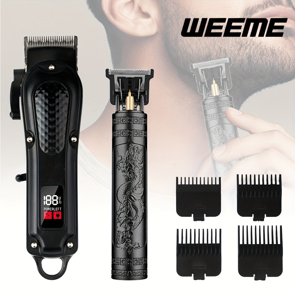 Set de cortapelos eléctricos negros con pantalla LCD, carga por USB y batería de litio recargable