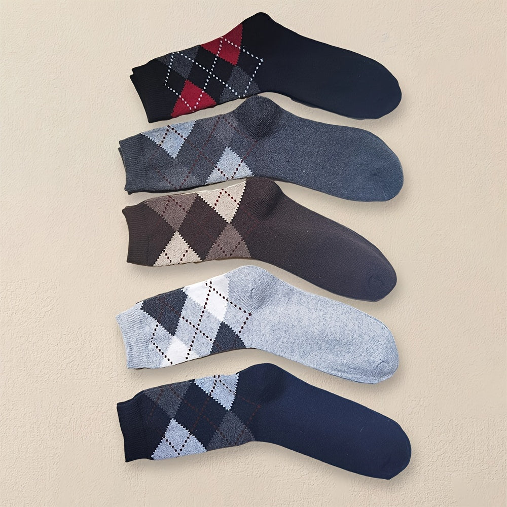 Men's Crew Socks 5 Pairs Geometric Pattern Breathable Polyester Spandex All Seasons