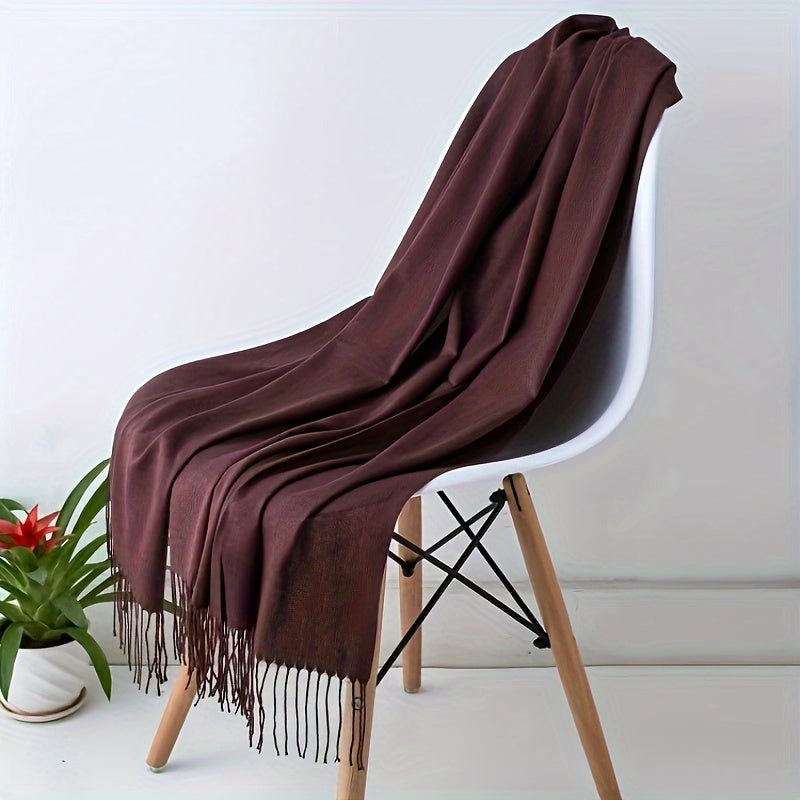 Women’s Tassel Scarf Solid Color Soft Polyester Cozy Windproof Wrap