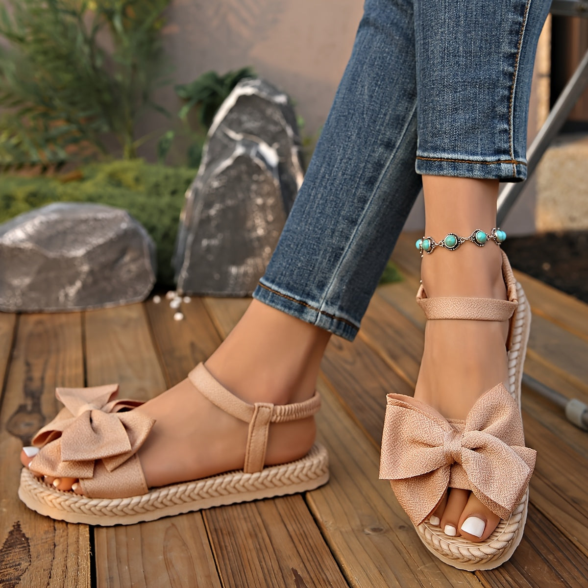 Women's Flat Bowknot Sandals Open Toe Summer Casual Beach Shoes