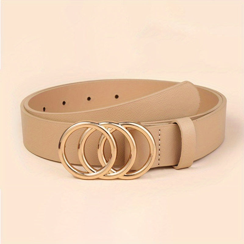 Women Leather Waist Belt for Jeans Dress with Golden Ring Buckle