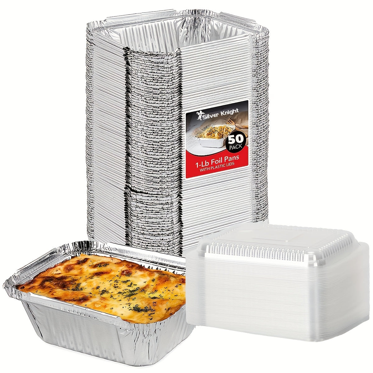 Pack of 20/50 Aluminum Foil Pans with Lids, 14.99cm x 11.94cm, Food Storage and Cooking