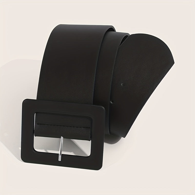Women's Wide PU Belt Square Buckle for Dresses and Coats