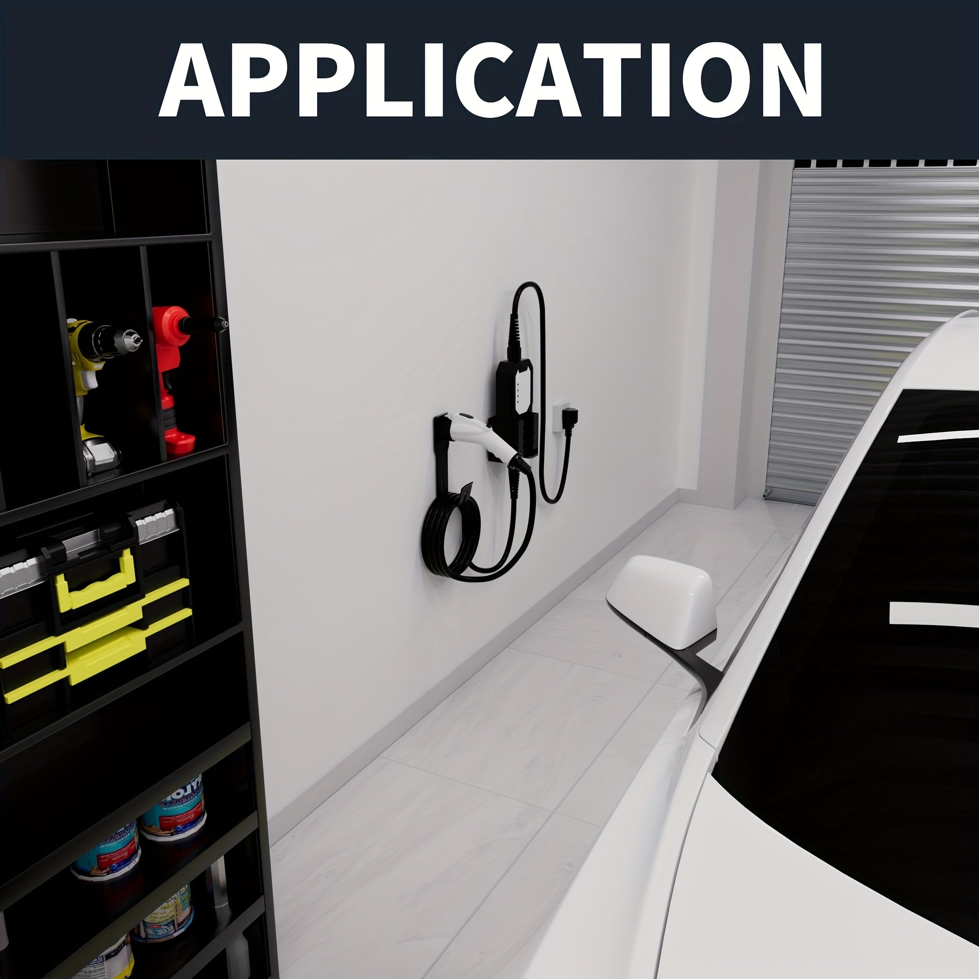 Electric Vehicle Wall Mount Charger Kit Black Cable Holder Garage Durable