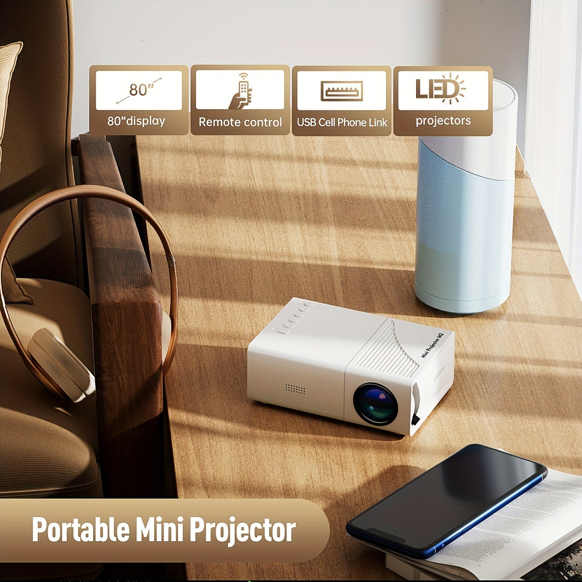 Home Mini HD Projector for Smartphones USB SD AV Brightness High Lumens