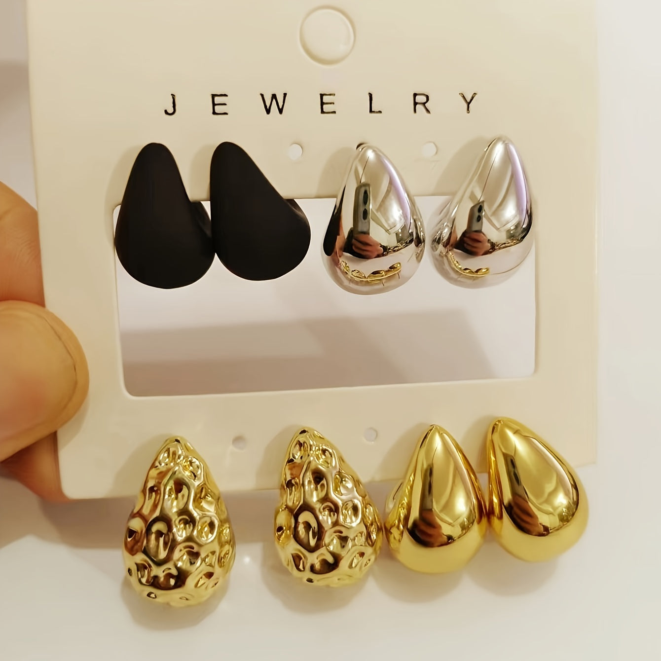 Juego de 4 pares de pendientes de diseño gota de agua para mujer, ligeros, de CCB y hierro