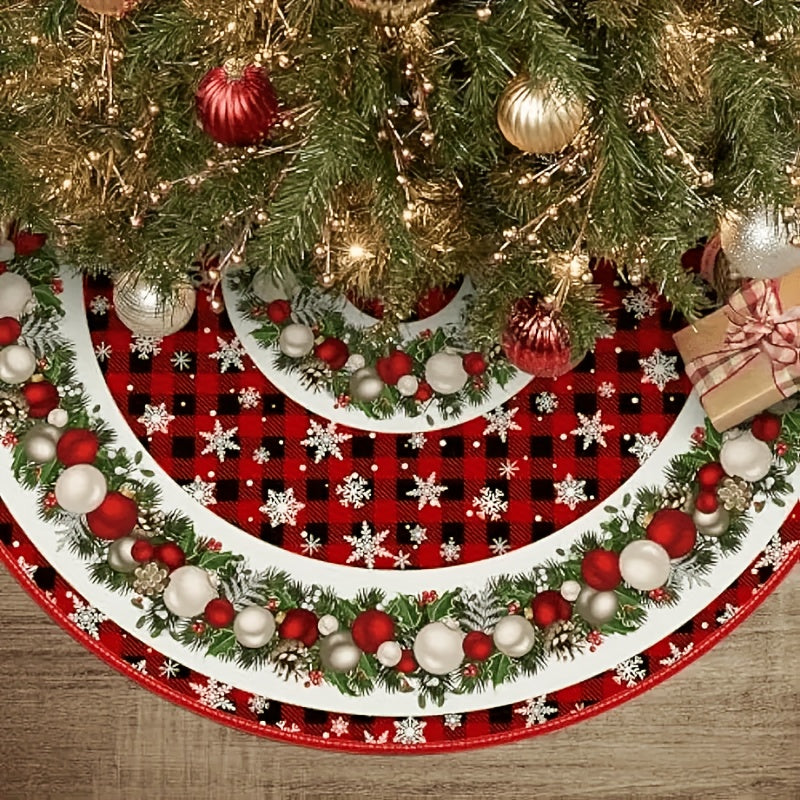 Christmas Tree Skirt Polyester with Drawstring Closure 121.92cm Glam Angel Snowflakes Baubles Holly