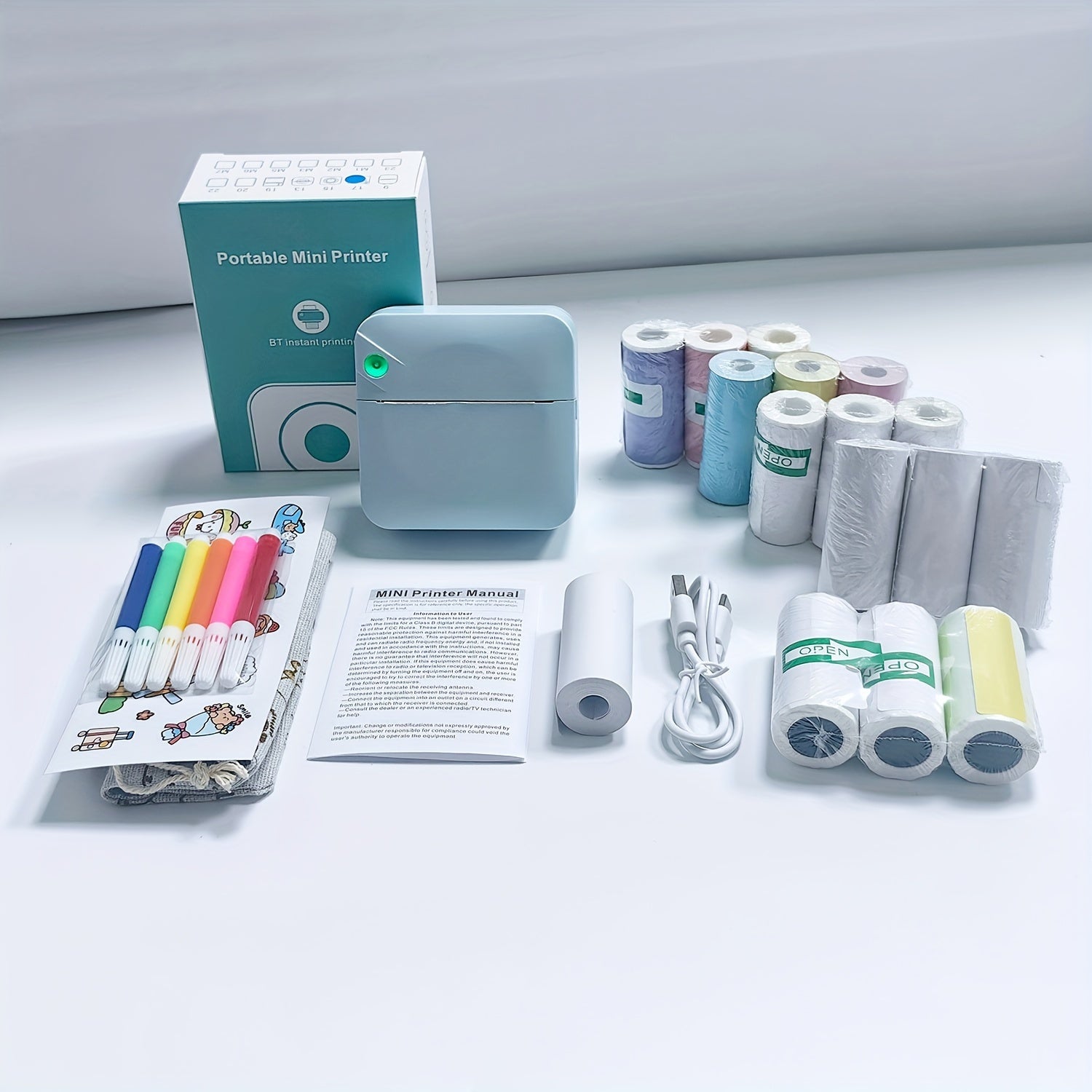 Impresora portátil térmica inalámbrica de bolsillo con 3 rollos de papel térmico, de color y de etiquetas