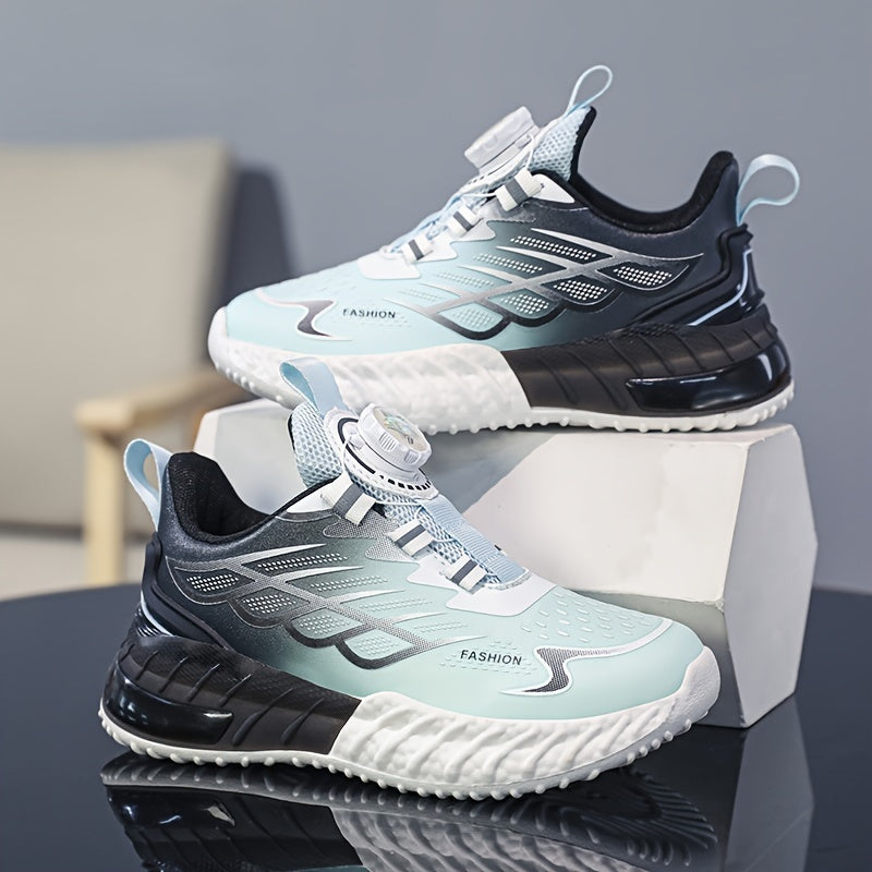 Boys Casual Low Top Sneakers with Rotating Button Lightweight Shock-Absorbing Running Fitness