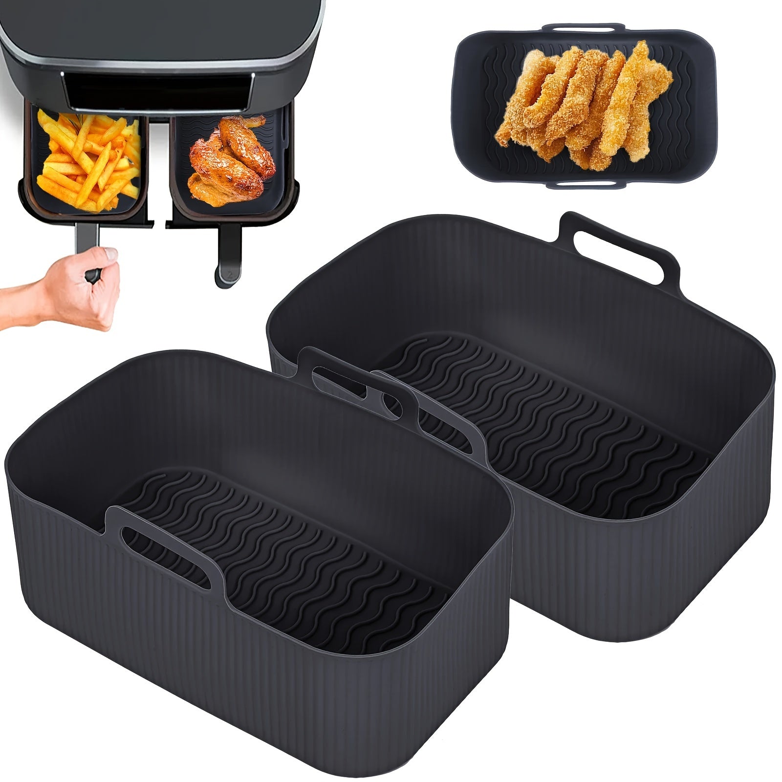 Set of 2 Rectangular Silicone Air Fryer Liners 19.5cm Reusable Baking Trays