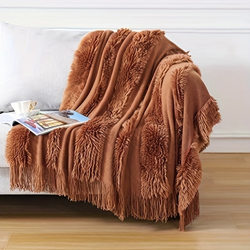Acrylic Chunky Knit Throw Blanket with Tassels for Couch and Home Decor