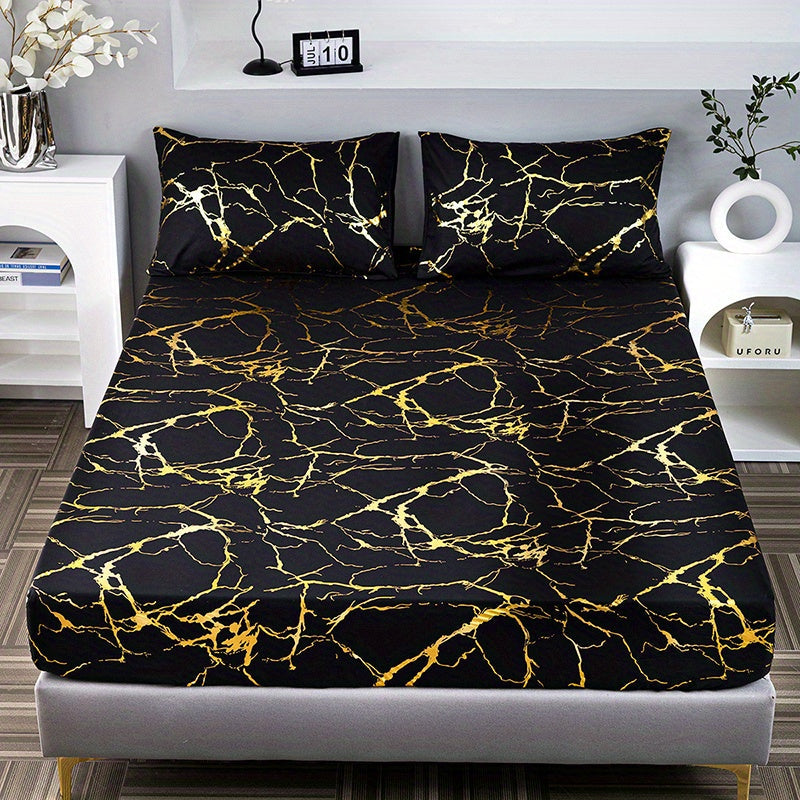 3-Piece Bedding Set with Gold Foil Textured Design Breathable Polyester for Bedroom or Guest Room