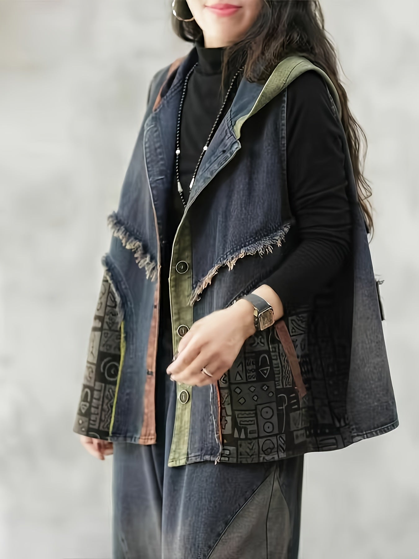 Women's Color Block Hooded Vest Oversized Casual Outerwear