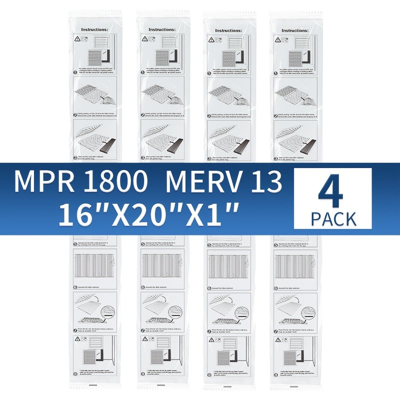 4 ta TopWell qiyshiq havo filtrlari to'plami AC/HVAC pechka havo filtri - Qayta ishlatiladigan havo filtri uchun almashtirish (ramkasiz) - 4 ta to'plam