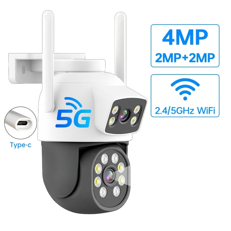 Tashqi WiFi xavfsizlik kamerasi, 360° ko'rinish, harakatni aniqlash, rangli tungi ko'rish, ikki tomonlama audio, 1920p rezolyutsiya, USB quvvatlanadi (batareya talab qilinmaydi), simsiz 2.4G/5G tarmoqlari bilan mos, uy kuzatuvi uchun ideal.