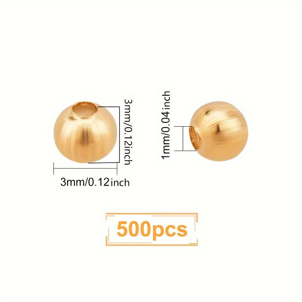 500 Pieces Hollow Round Stainless Steel Beads 3x3mm Gold for Jewelry Making