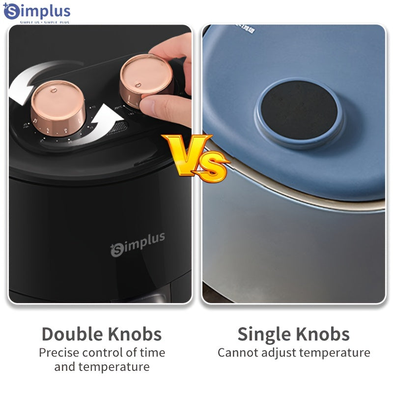 Simplus Mexanik Havo Qovurgich Britaniya Plugi bilan, 3.5L sig‘imi, 1350W yuqori quvvat, yog‘siz pishirish, Ikki nazorat vintlari, Avtomatik o‘chirish, 6 oldindan sozlangan menyu, 10 dona Havo Qovurish qog‘ozlari