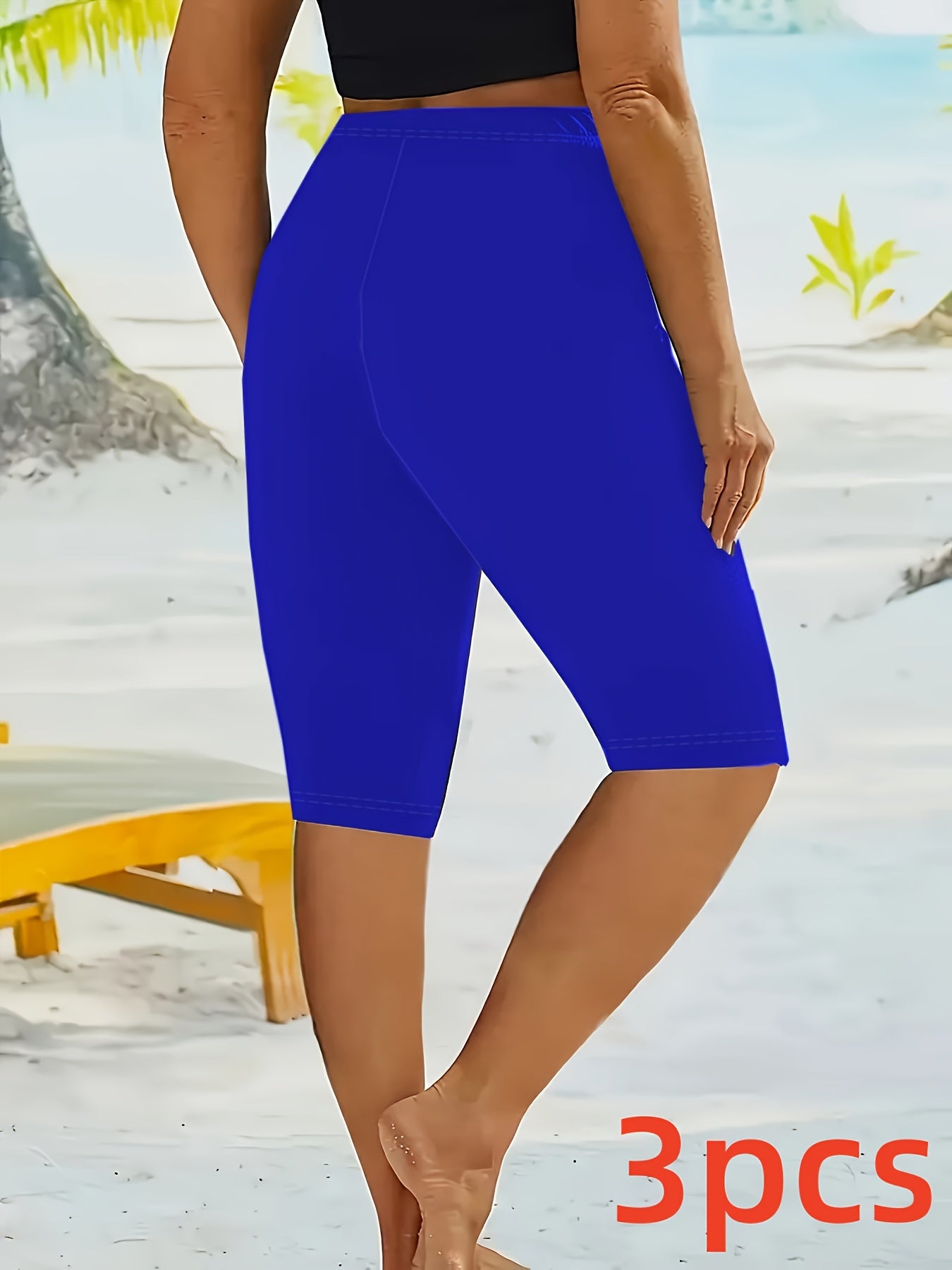 Plus Size Women's Stretchy Capri Leggings High-Waisted Solid Color