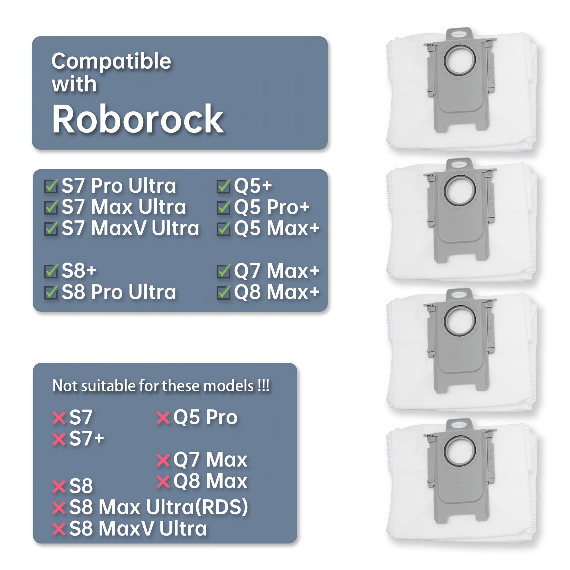 Set of 4 Vacuum Dust-Proof Bags for Roborock S8, S7, Q7 Max Ultra, Q5 Plus