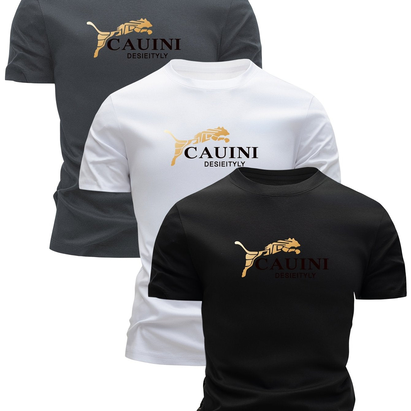 Men's Cotton T-Shirts Set with Letter Print Short Sleeve Summer Breathable Sweat-Resistant