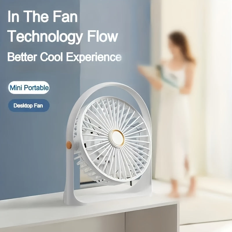 Black Portable Mini Desk Fan 5-Speed USB Rechargeable Quiet Tabletop Fan