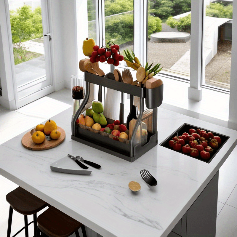 Joyni tejovchi oshxona va hammom uchun tashkil etuvchi rack, tortib chiqariladigan idish-tovoq qutisi bilan