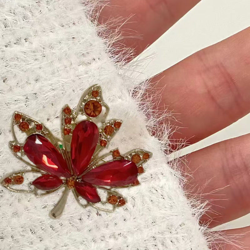 Red Maple Leaf Brooch Acrylic Stylish Accessory for Coats and Sweaters