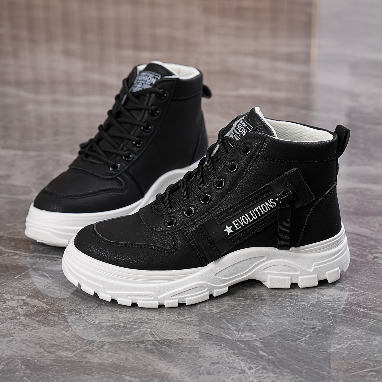 Women's High-Top Boots Leather Casual Shoes for Spring and Autumn
