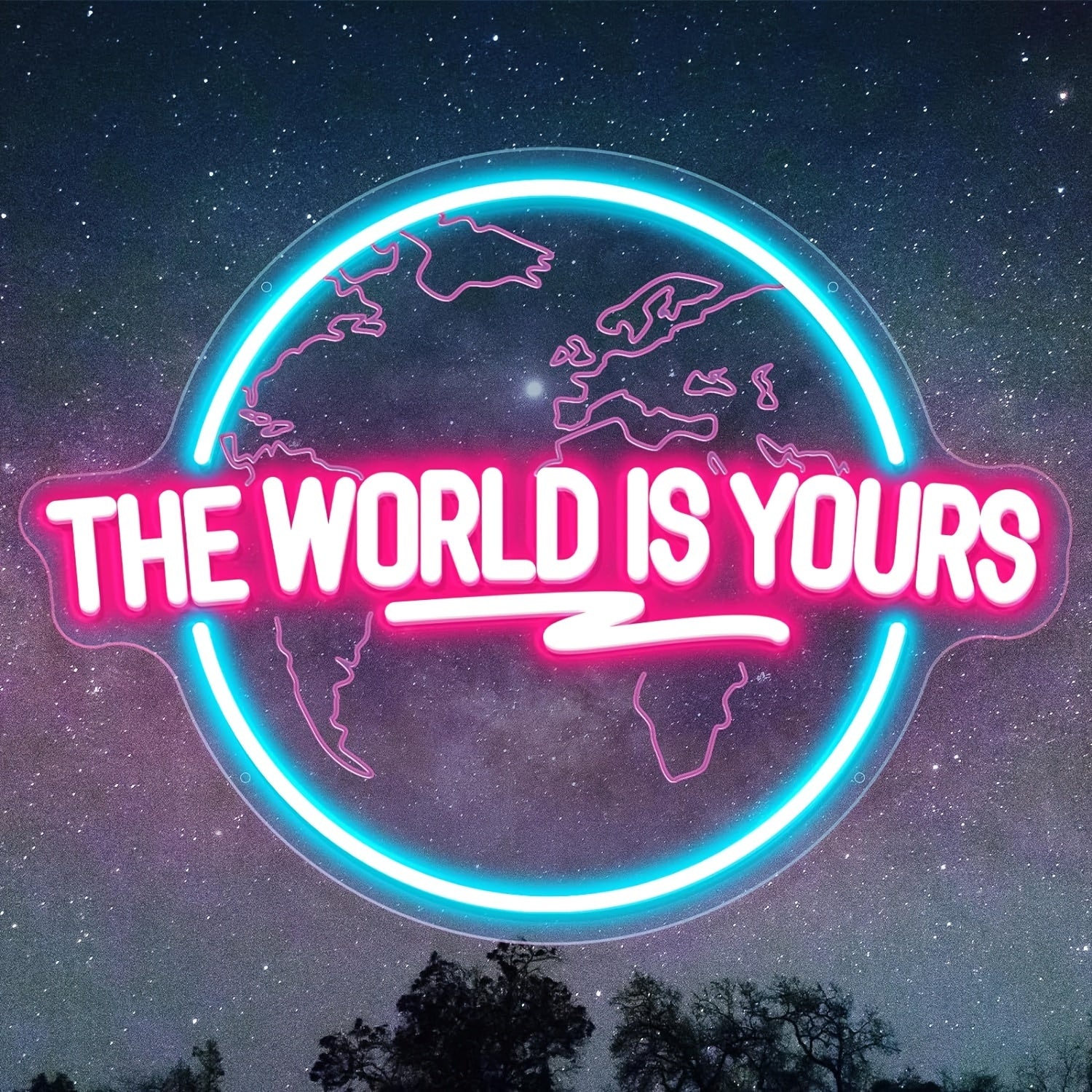 LED Neon Sign The World Is Yours Engraved Planet USB Dimmable Light