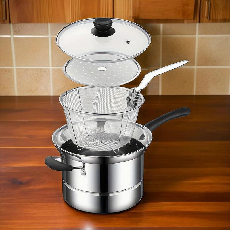 Stainless Steel Cooking Set with Deep Fryer Steamer Basket and Lid