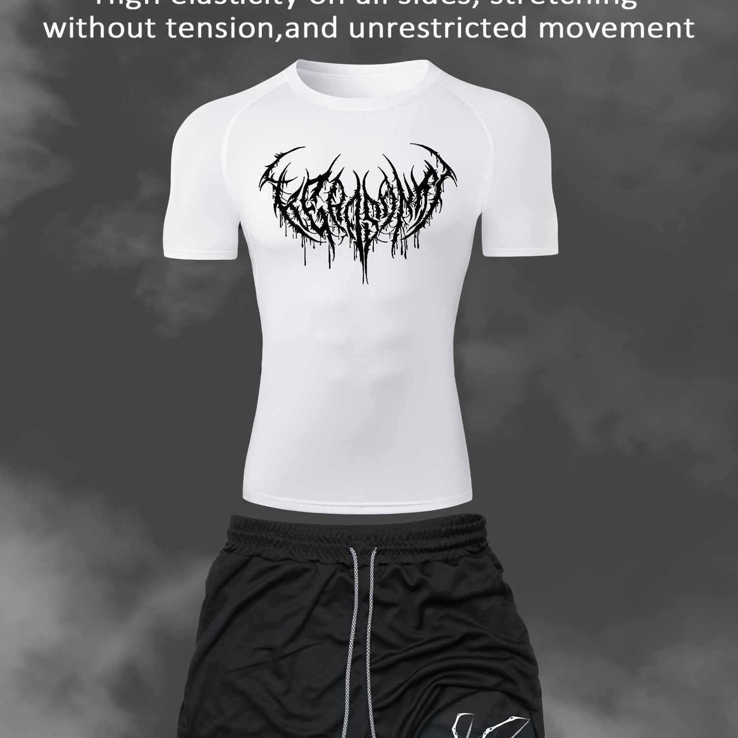 Men's Casual Sports Suit with Quick-Dry Short Sleeve and Spider Print Shorts