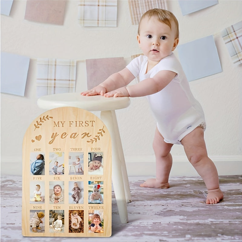 Wooden Baby Milestone Frame for Boys and Girls First Year Photo Display