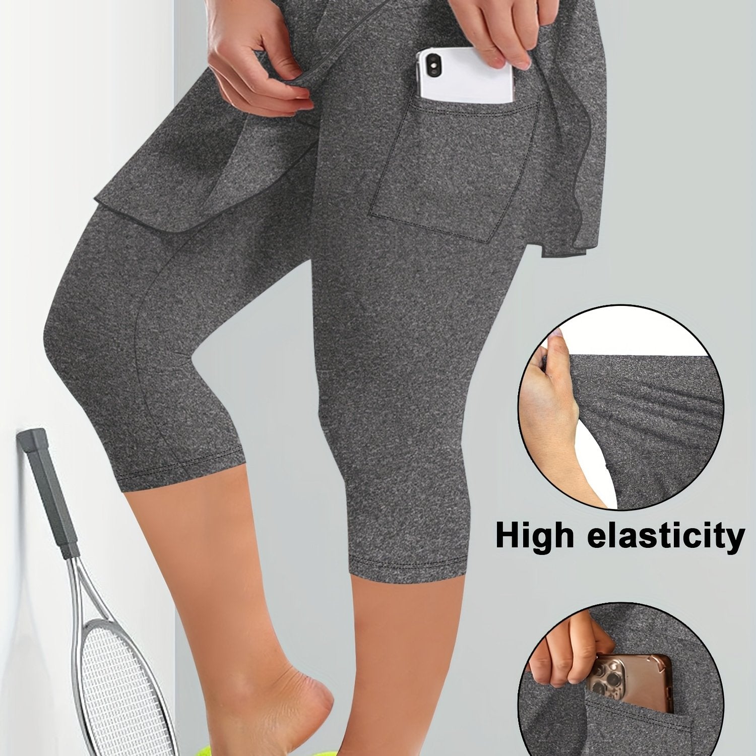 Women's High-Waisted Culottes With Pockets Soft Elastic Comfortable