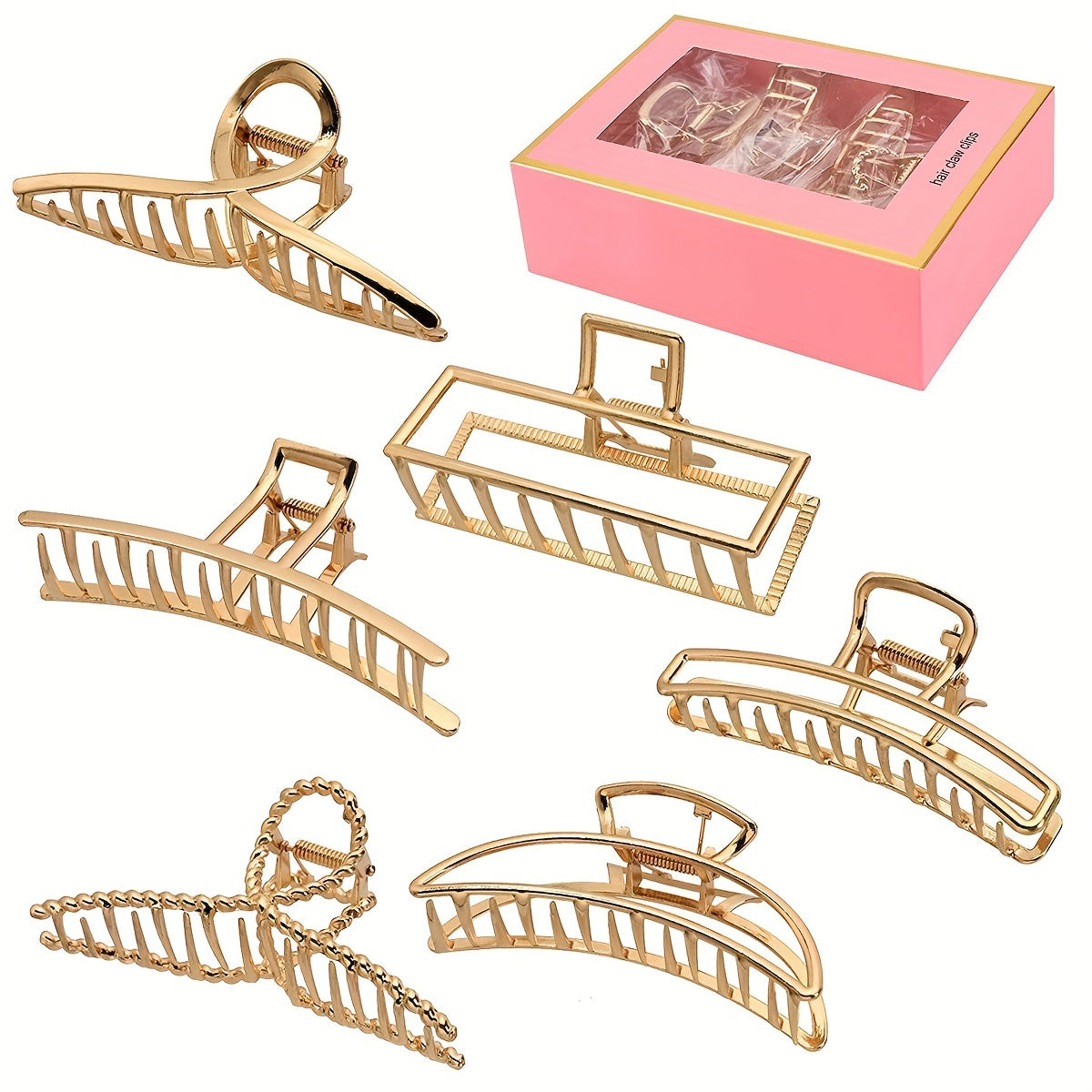 Pack of 6 Gold Metal Shark Claw Hair Clips for Women Stylish Hair Accessories