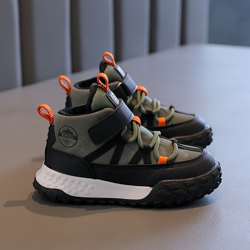 Детские кроссовки на высоком ходу с флисовой подкладкой, противоскользящие, повседневные, для улицы, осень-зима