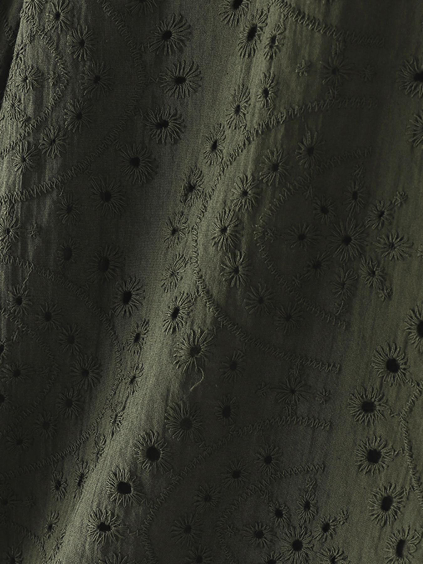 Plus Size Women's Casual Cotton Blouse with Eyelet Embroidery and Flared Sleeves