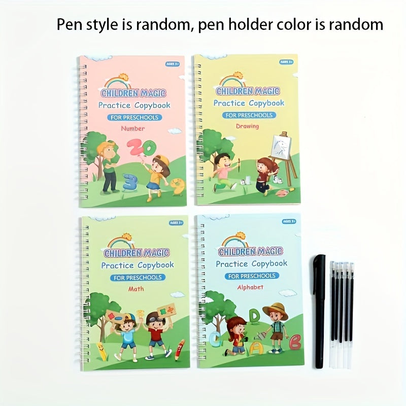 Educational Activity Set for Preschool Children Includes 4 Books, Pen, Refills, and Pen Holder