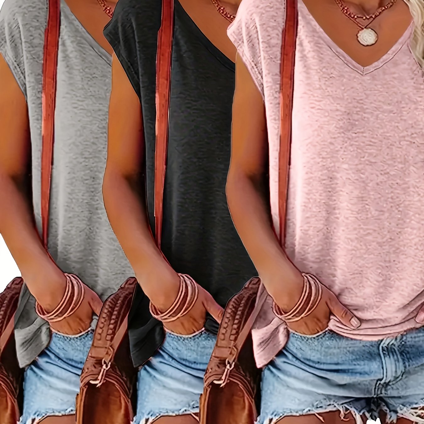 Plus Size Women's V-Neck T-Shirts Casual Short Sleeve Spring Summer