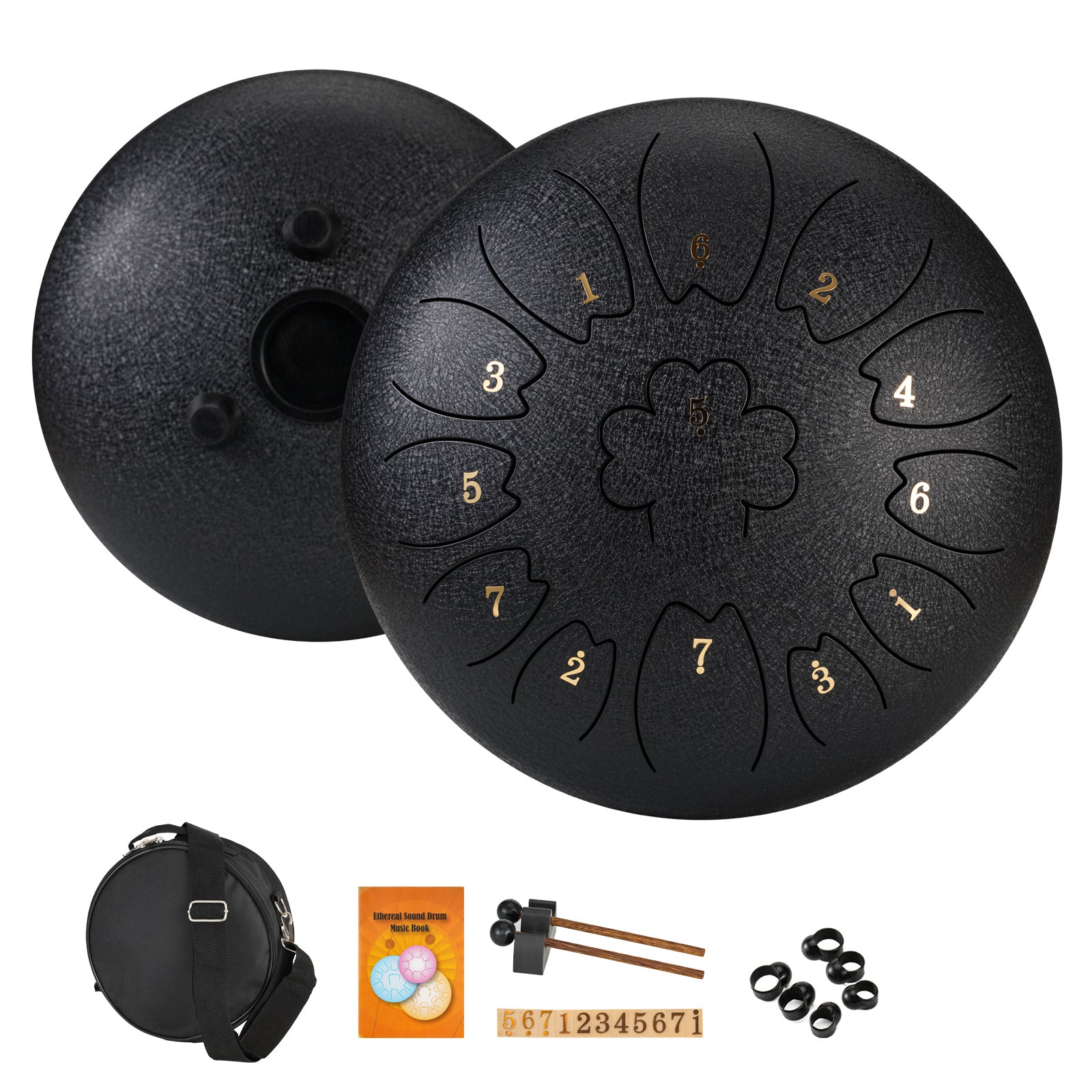 30.48 cm Steel Tongue Drum in C Key Petal Shape with Mallets Carry Bag and Music Book for Meditation Yoga and Music Performances