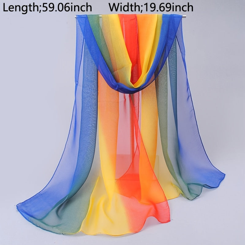 Women's Chiffon Scarf Gradient Color Lightweight Sun Protection Shawl Wrap