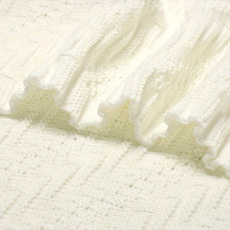 Solid Color Hand-Knitted Blanket for Home and Travel Use