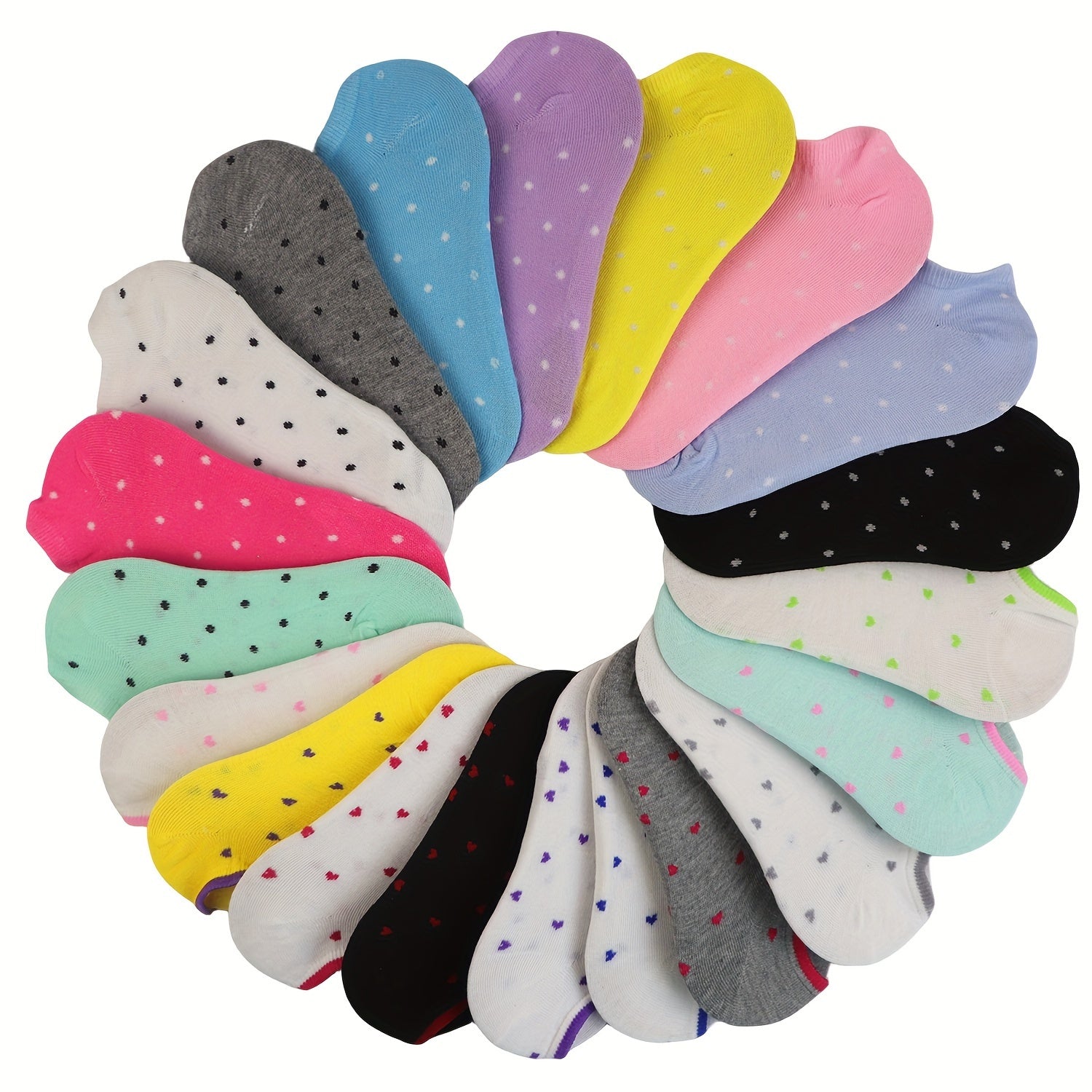 Women’s Ankle Socks 20 Pairs Lightweight Breathable Cotton-Polyester Geometric